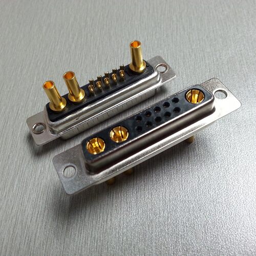 混合大电流D-SUB连接器 13W3母头打线式镀金工业插座10+3芯接插件