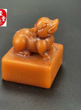 古玩仿玉石原石仿古寿山石雕旧田黄石生肖猪印章玉玺摆件客厅装饰
