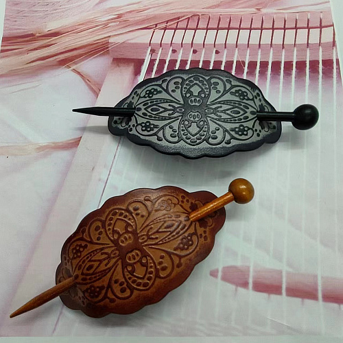 翡德仿皮中国风皮雕压纹发簪