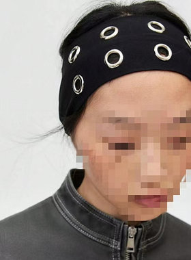 出口原单   布艺宽边10颗镂空铆钉弹力头带欧美个性发饰