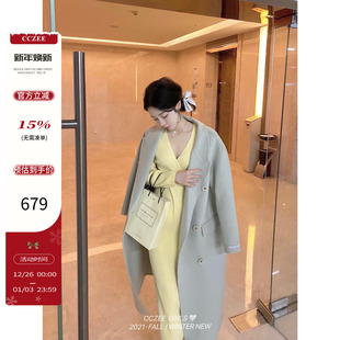 CCZEE 气质外套 双面呢全羊毛定制大衣女温柔中长款