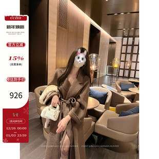 CCZEE 气质呢子外套 美拉德反应羊驼毛呢大衣女秋冬宽松显瘦中长款
