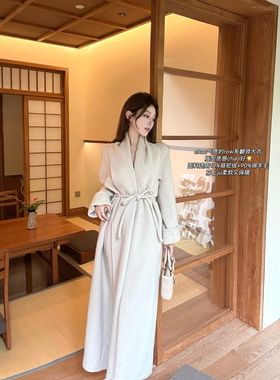 CCZEE 【江原道初雪】翻领系带骆驼绒大衣女冬季长款慵懒风外套