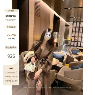 CCZEE 气质呢子外套 美拉德反应羊驼毛呢大衣女秋冬宽松显瘦中长款