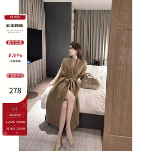 开衫 浴袍针织大衣女秋冬宽松慵懒风系带长款 雾系慵懒 CCZEE