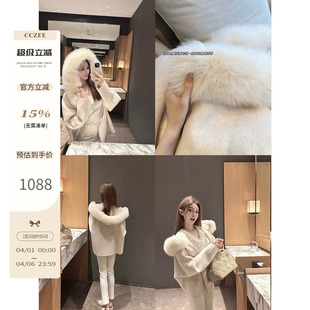 连帽狐狸毛双面呢大衣女冬季 宽松廓形外套 巴尔蒙特夜宴 CCZEE