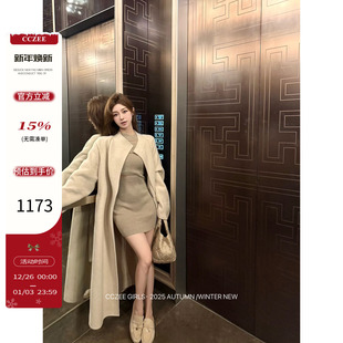 外套 骆驼绒双面呢大衣女复古高级感廓形长款 CCZEE 希尔维斯冬