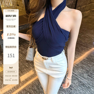 露肩修身 多穿法抹胸交叉绑带针织上衣女无袖 曲线回廊 CCZEE