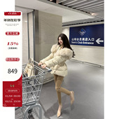 CCZEE 小众显瘦外套 时尚 白露落霜 银狐毛领腰带连帽羽绒服女韩版