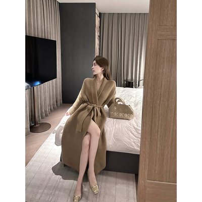 CCZEE【雾系慵懒】浴袍针织大衣女秋冬宽松慵懒风系带长款开衫