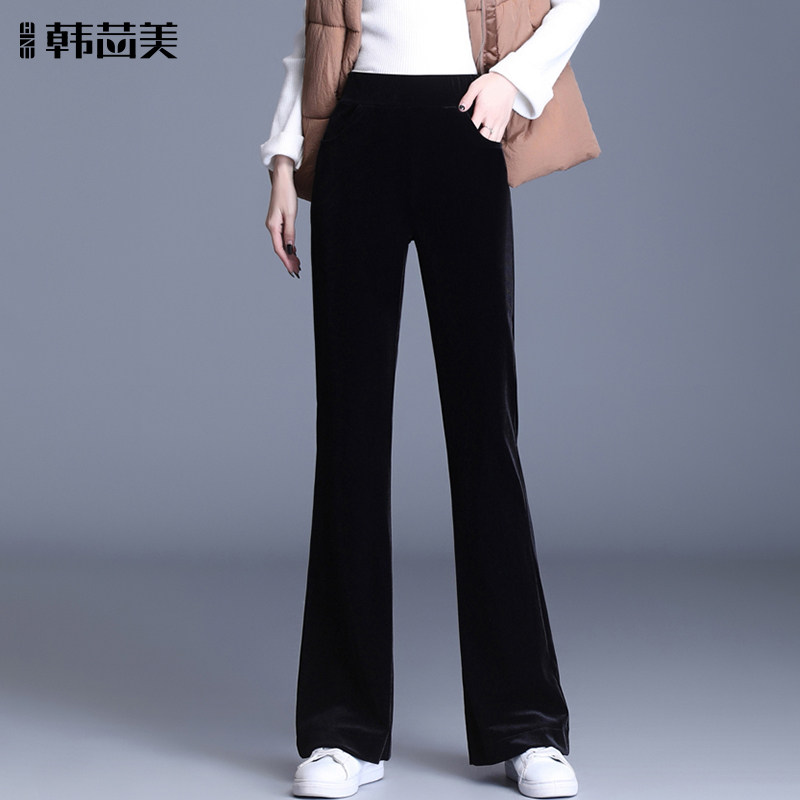 黑色金丝绒微喇叭裤女春秋季2025新款小个子阔腿喇叭裤春季休闲