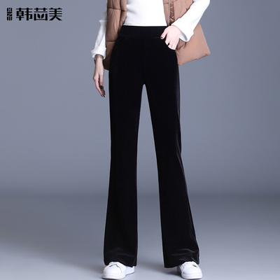 黑色金丝绒微喇裤女春秋季2025新款小个子阔腿喇叭裤春季休闲长裤