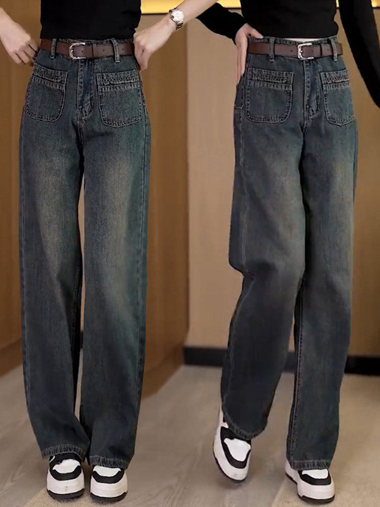 加绒阔腿牛仔裤女秋冬季加厚裤子2025新款高腰直筒裤春秋休闲长裤,女装/女士精品,牛仔裤,淘宝优惠券,粉丝福利购,淘宝优惠卷