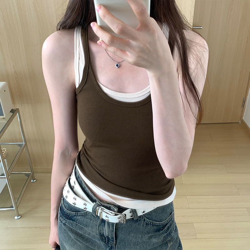 百搭外穿辣妹吊带背心女夏季2025新款女装修身U领无袖设计感上衣