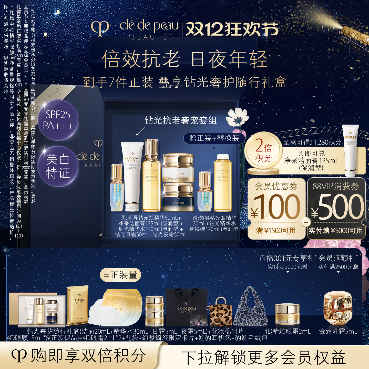 【圣诞礼物】肌肤之钥CPB钻光抗老奢护套装保湿日夜霜精华紧致