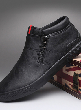 宝达高帮男鞋春秋潮鞋休闲皮鞋防水板鞋马丁靴加绒加厚保暖棉鞋男