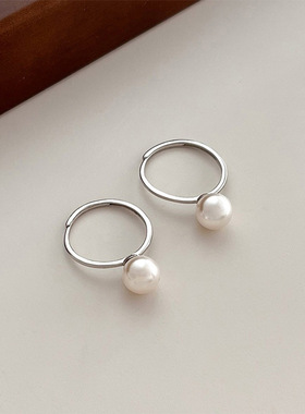 S925纯银仿珍珠戒指女开口指环