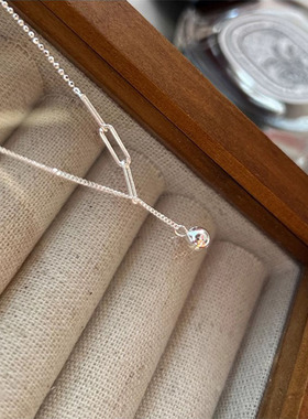 S925纯银圆球Y字流苏项链女简约时尚气质锁骨链ins小众轻奢百搭潮