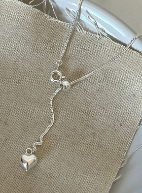 S925纯银爱心项链女ins小众设计高级抽拉式超细锁骨链可调节轻奢