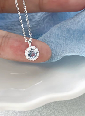 S999足银蓝锆花朵项链女ins时尚锁骨链小众设计感简约气质通勤潮