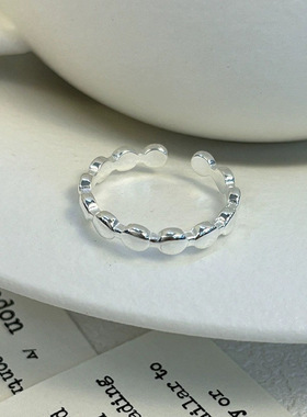 通体S999足银椭圆光圈戒指女ins简约时尚通勤指环小众设计感轻奢
