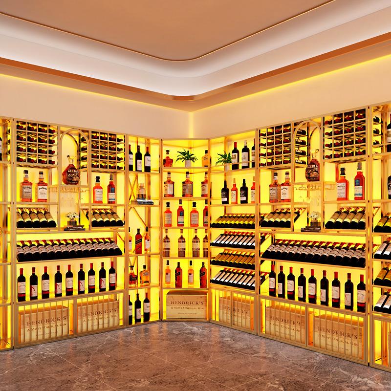 落地红酒架子展示架发光靠墙白酒置物架创意铁艺多层酒柜收纳商用