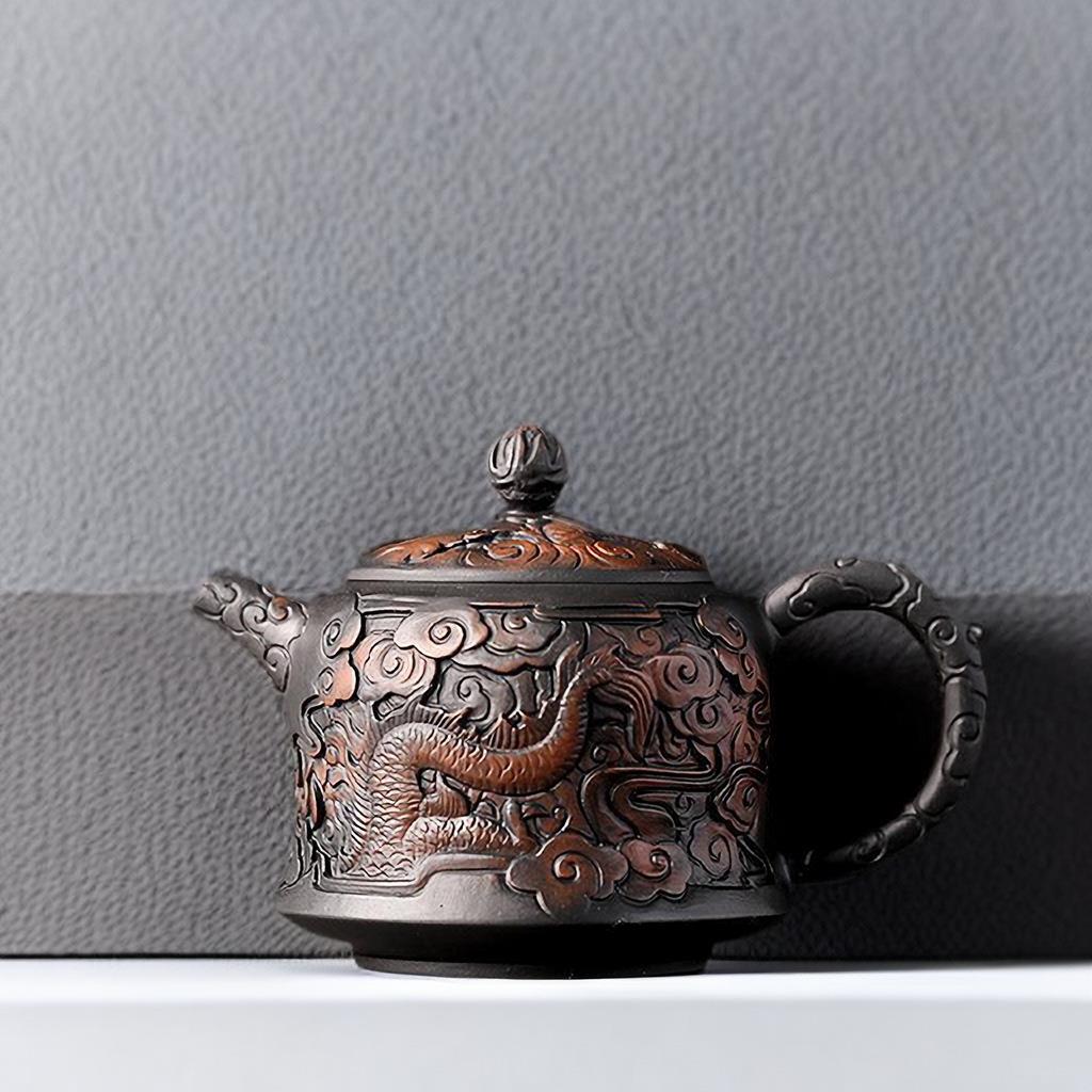 紫陶茶壶纯手工壶仿古功夫紫砂壶家用茶具雕花泡茶壶单个西施壶