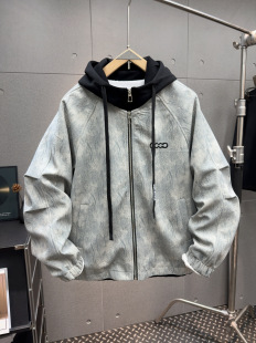 外套男连帽宽松假两件休闲百搭情侣上衣 百搭潮流美式 早春新款 时尚