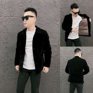 欧货痞帅潮流外套网红同款 金丝绒翻领棉服男修身 高档棉袄 新款 冬季