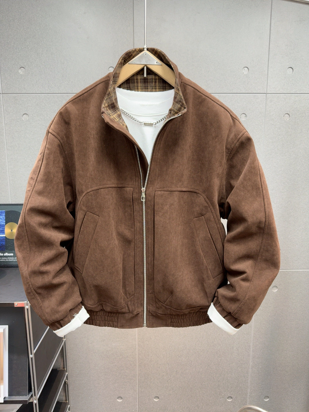 冬季加绒立领棉衣加绒夹克男士美式复古麂皮绒高级感短款加厚外套