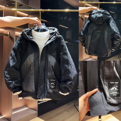 牛仔拼接棉服加厚连帽男士冬季新款潮牌宽松痞帅保暖棉衣百搭上衣