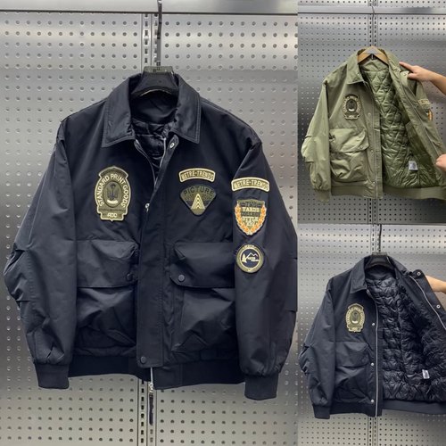 冬季新款翻领贴标棉服外套男美式休闲痞帅飞行员外套时尚百搭棉衣