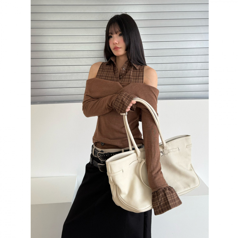 INSS十三行早秋新品复古拼接格纹