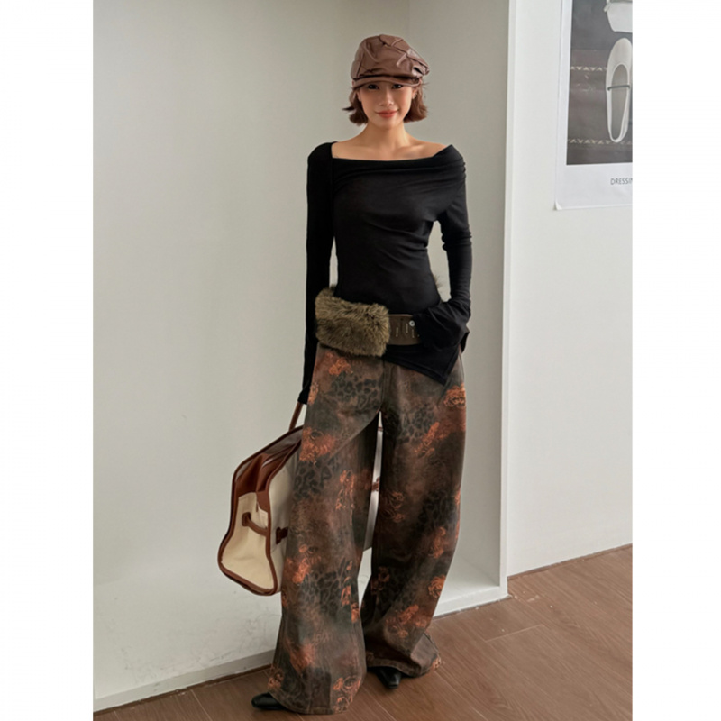 INSS十三行新款油画印花设计阔腿