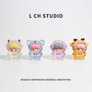 可爱卡通透色动物迪莫公仔直播间对对碰潮玩萌粒办公桌面车载摆件