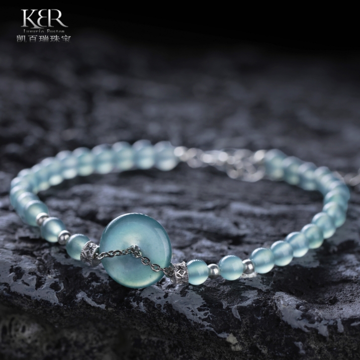 【颖有尽有】天然A货翡翠玻璃种圆珠平安扣手串手链 KBR1111003