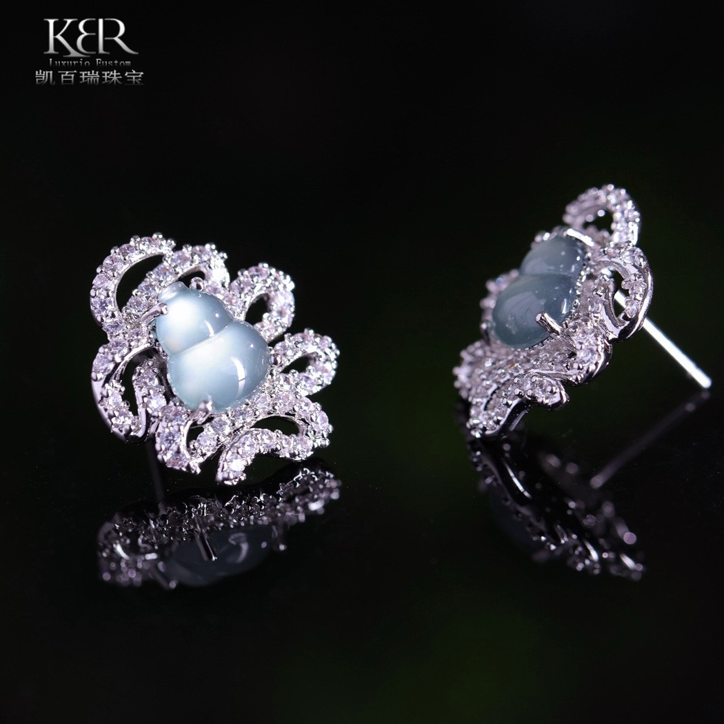 原创设计款天然A货翡翠葫芦耳饰耳钉简约百搭时尚女 KBR0303031