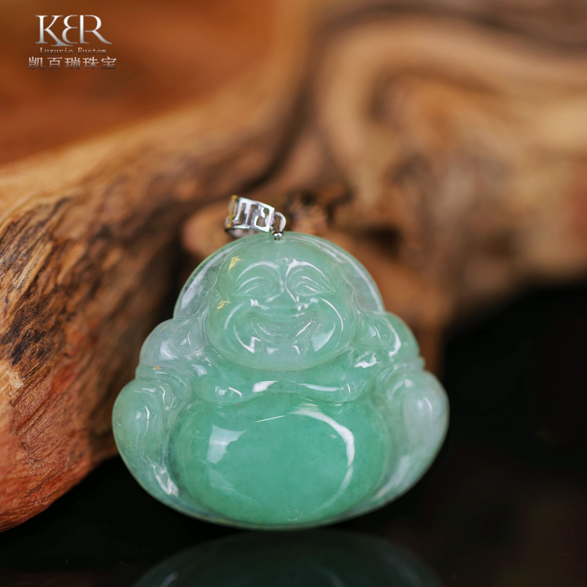 18K金缅甸天然A货翡翠满绿佛公吊坠JJCYX0316009