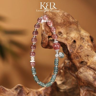 【颖有尽有】高级款半山半水天然A货冰种翡翠水晶手串KBR50505004