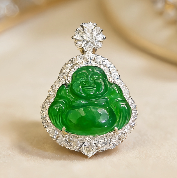 新款天然A货冰种满绿翡翠佛公吊坠挂件简约时尚百搭款KBR60211001