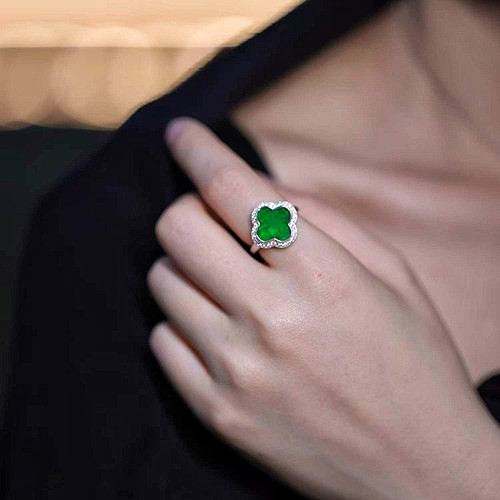 【颖有尽有】天然A货翡翠满绿四叶草戒指简约百搭款JJCYX2526010