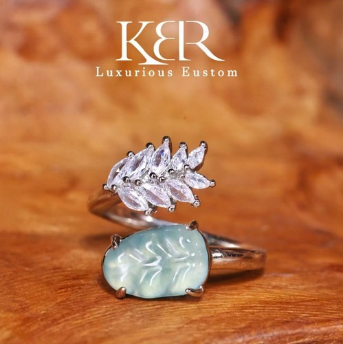 【颖有尽有】新款高定设计天然A货翡翠叶子戒指指环 KBR50705001