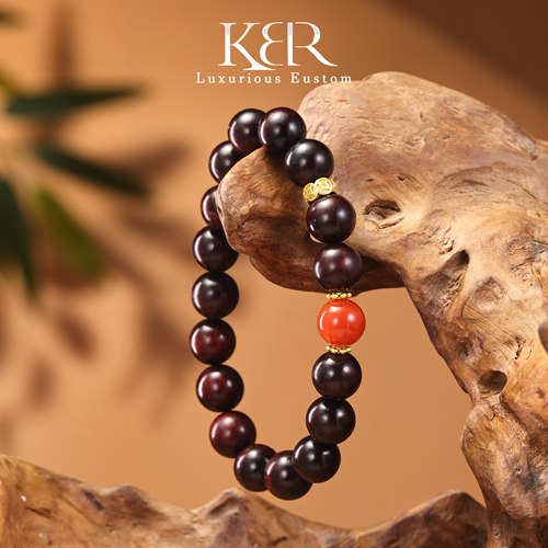 高定设计款天然小叶紫檀加南红手串JJGSTX0305011