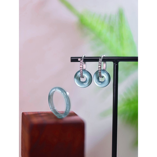 【颖有尽有】新款高定设计天然A货翡翠戒指耳饰套装  KBR50812010