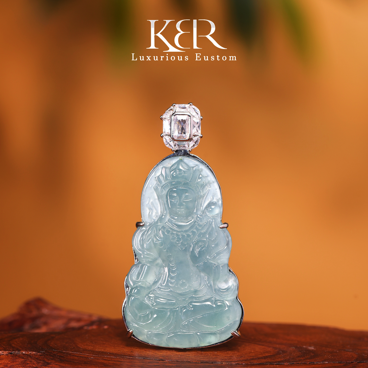 【颖有尽有】高定设计款天然A货翡翠高冰白皮度母吊坠KBR50513005