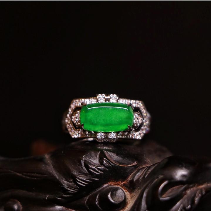 【悟空粉丝专享】天然A货翡翠冰种满绿马鞍戒指气质JJMS51026023