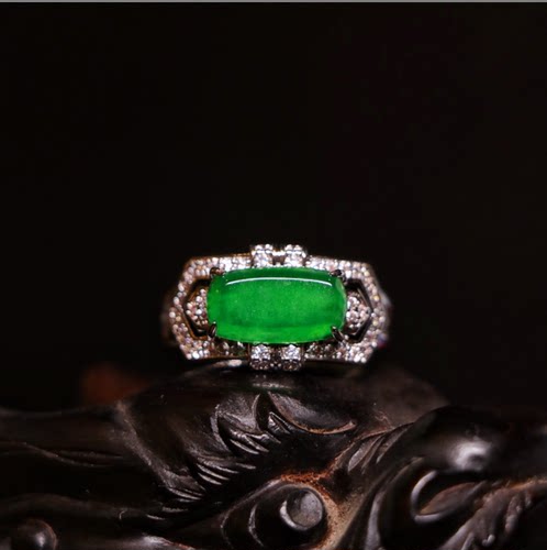 【悟空粉丝专享】天然A货翡翠冰种满绿马鞍戒指气质JJMS51026023