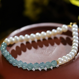 清允18K金天然A货翡翠珍珠手串手链时尚多样性发/单条 KBR0518004