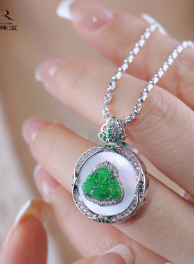 【颖有尽有】天然A货翡翠高冰种满绿豪华镶嵌佛公吊坠 KBR1220006