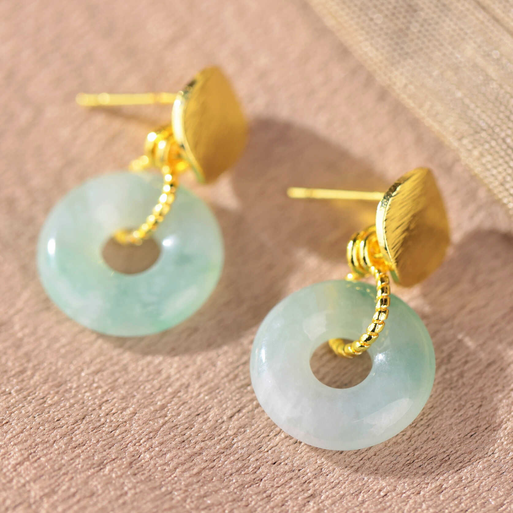 甜甜圈天然A货翡翠多样性发耳饰